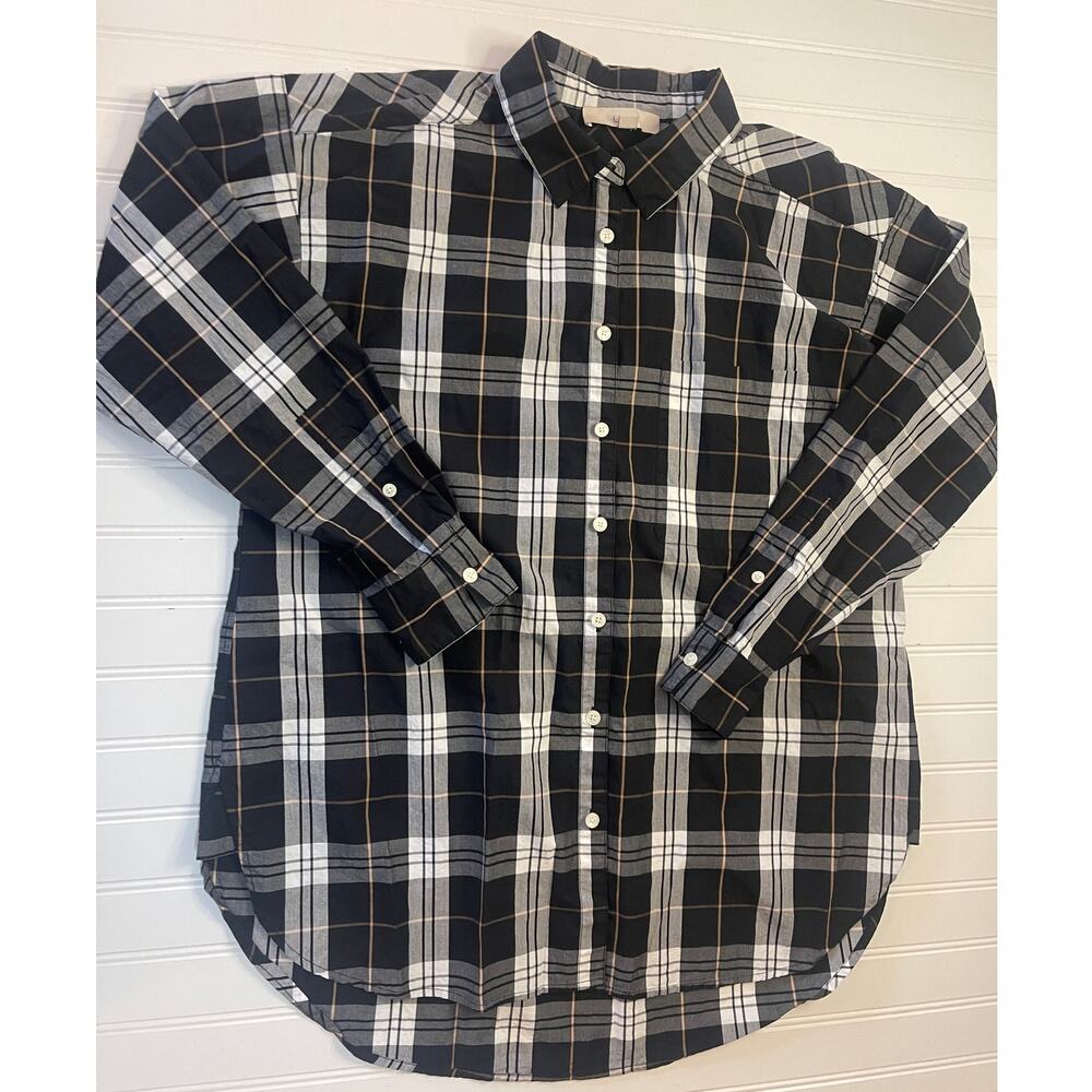 LOFT Black White‎ Plaid Long Sleeve Button Down Casual Office Work Womens Medium